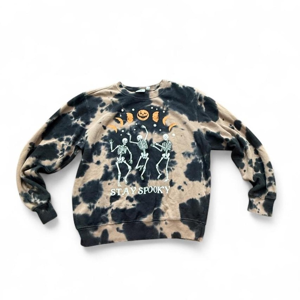 Mighty Fine Womens L Stay Spooky Skeletonee Tie Dye Halloween Sweatshirt - Picture 1 of 6